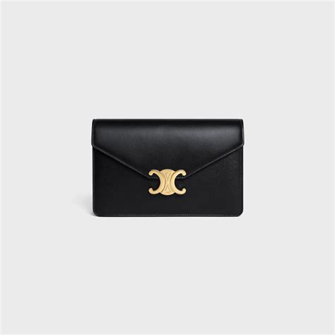 celine mini triomphe in shiny calfskin black|Celine sentimental triomphe wallet.